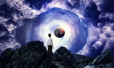 Wall Mural - businessman and cosmos concept