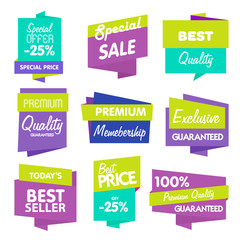 Wall Mural - Big Set of Vector Label, Sticker, Tags. Collection Colorful Abstract Label and Sticker. Blank Label of Modern Style. Best seller, eco product, quality and other icon.