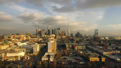 Wall Mural - Los Angeles Sunset West Side Flying Into Downtown