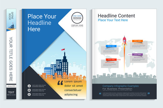 Corporate cover book design template with infographic element, Covers designed for any business topic, Customizing easy to use templates. Add your content easily.