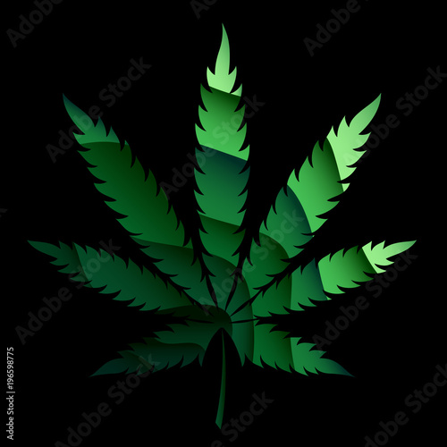 Vector Origami Green Marijuana Leaf With A Gradient On A