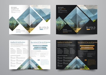 Template Of The Bi-fold Brochure With Rhombuses And Triangles For The Photo.