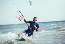 Kitesurfing Kiteboarding Action Photos Man Among Waves Quickly Goes