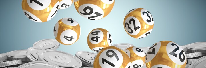 Poster - Composite image of lottery balls with numbers