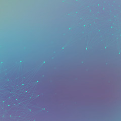 Poster - Geometric blue background molecule and communication . Connected lines with dots, illustration
