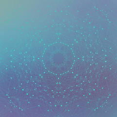 Poster - Geometric blue background molecule and communication. Connected line with dots, illustration