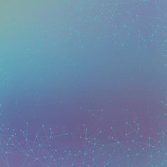 Poster - Geometric blue background molecule and communication. Connected line with dots, illustration