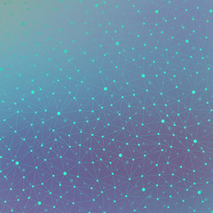 Poster - Geometric blue background molecule and communication. Connected line with dots, illustration