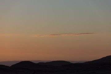 mountain silhouette in the Negev desert in Israel at sunset sunrise