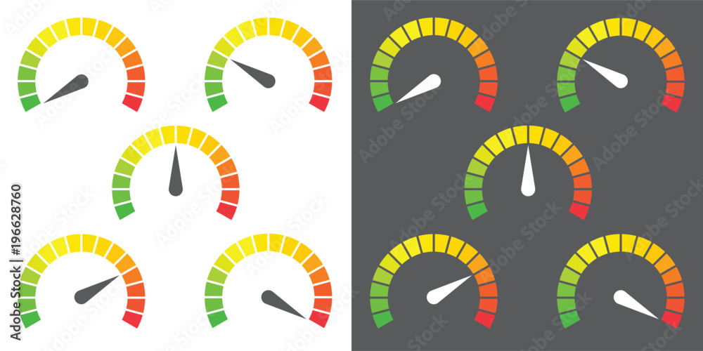 Meter sign infographic gauge element from red to green and green to red ...