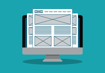 Website wireframe on desktop vector