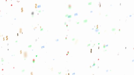Poster - the movement of economic particles. depth of field . bitcoin and dollar icons. the indicators move to all axes. Growth and fall indicators are moving. three-letter company names on stock exchanges
