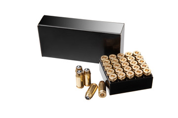 Wall Mural - cartridges for a pistol isolated on white