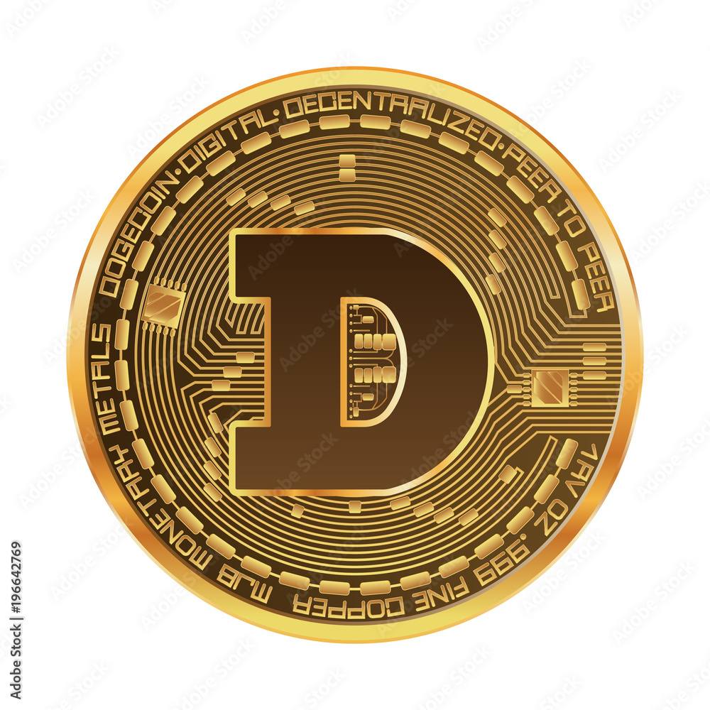 Stockvector Crypto currency golden coin with dogecoin symbol on obverse  isolated on black background. Vector illustration. Use for logos, print  products, page and web decor or other design. | Adobe Stock