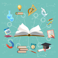 Education infographics open book of knowledge, school background education infographics