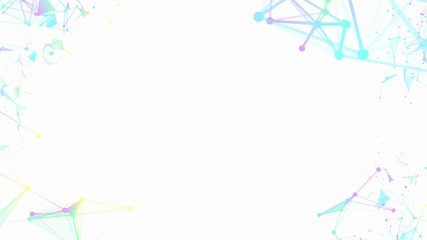 Poster - Empty space in the center of the screen. triangles, lines and points. constellation of particles. processes of system transformation. molecular structures of different colors are transformed at the