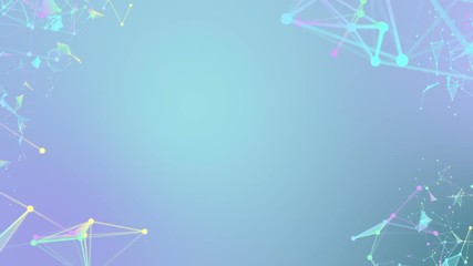 Poster - Empty space in the center of the screen. triangles, lines and points. constellation of particles. processes of system transformation. molecular structures of different colors are transformed at the