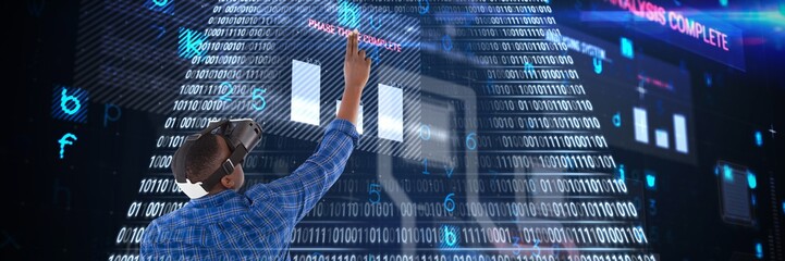 Poster - Composite image of man gesturing while using virtual reality