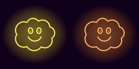 Wall Mural - Yellow and orange neon cloud with smile