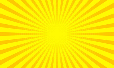 Wall Mural - yellow sunbeams or sun rays background with dots pop art design. vector abstract background with dis