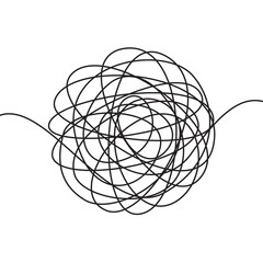 Poster - Hand drawn scrawl sketch or black line spherical abstract scribble shape. Vector chaotic doodle circle drawing circles or thread clew isolated on white background