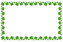 Beautiful St. Patrick's Day Postcard / Wishes Card With Shamrock Or 4-Leaf Clover Frame, Isolated On White Background With Clipping Path Or Selection Path Included.