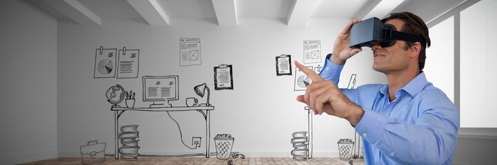 Poster - Composite image of businessman gesturing while using  virtual