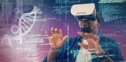 Poster - Composite image of man gesturing while using virtual reality