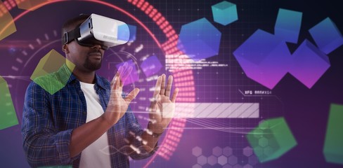 Poster - Composite image of man gesturing while using virtual reality