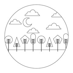 Canvas Print - landscape night moon clouds trees round design vector illustration  thin line