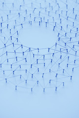 Poster - A large grid of pins connected with string. Communication, technology, network concept