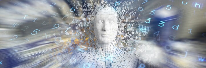 Poster - Composite image of close-up of pixelated gray 3d man