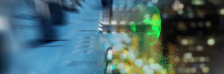 Poster - Composite image of digitally composite pixelated 3d female 