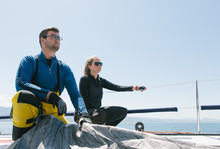 Crew On A Racing Sailboat Or Yacht