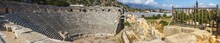 Landscape, Panorama, Banner - View Of Building The Theater In The Ruins Of Ancient Lycian Town Of Myra. The City Of Demre, Antalya Province, Turkey.