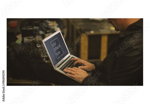 Download Mechanic Using Laptop Mockup 1 Stock Template Adobe Stock