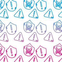 Sticker - degraded line exclamation attention and skull bones background