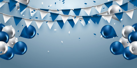 celebration background with garland flag,balloons and confetti in party and enjoyment concept.vector