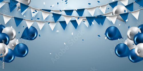 Fotografía celebration background with garland flag,balloons and confetti in party and enjoyment concept