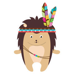 Wall Mural - cute and tender Porcupine with feather hat vector illustration design