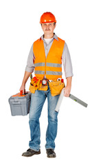 Wall Mural - construction worker in a helmet  with toolbox