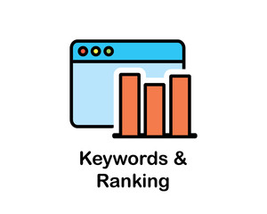Wall Mural - keyword and rank media icon search engine optimization cartoon design illustration.cartoon design st