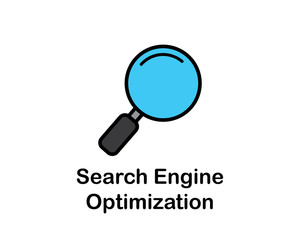 Wall Mural - magnifier icon search engine optimization cartoon design illustration.cartoon design style, designed