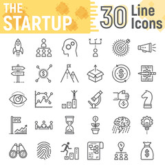 Poster - Startup line icon set, development symbols collection, vector sketches, logo illustrations, business finance signs linear pictograms package isolated on white background, eps 10.