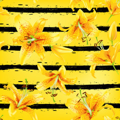 Wall Mural - Background with yellow lily flowers