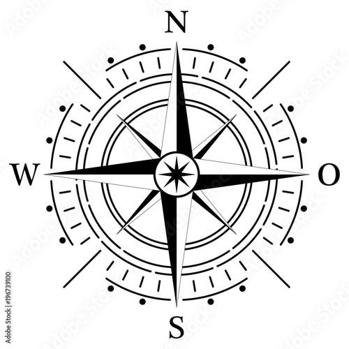 Fotografie, Obraz Kompass rose für Marine- oder Seefahrt und geographische Karten mit allen wichtigen Windrichtungen auf einem isolierten weißen Hintergrund als Vektor in eps oder ai
