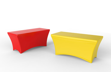 Wall Mural - blank exhibition advertising table cloth used dining spandex table cover. 3d render illustration.