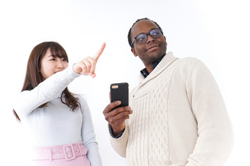 Young woman guiding foreign tourists