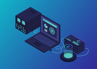 Blockchain technology. Cryptocurrency isometric composition. Vector illustration