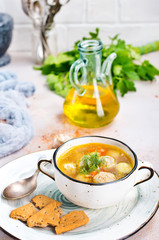 Canvas Print - soup with meatballs